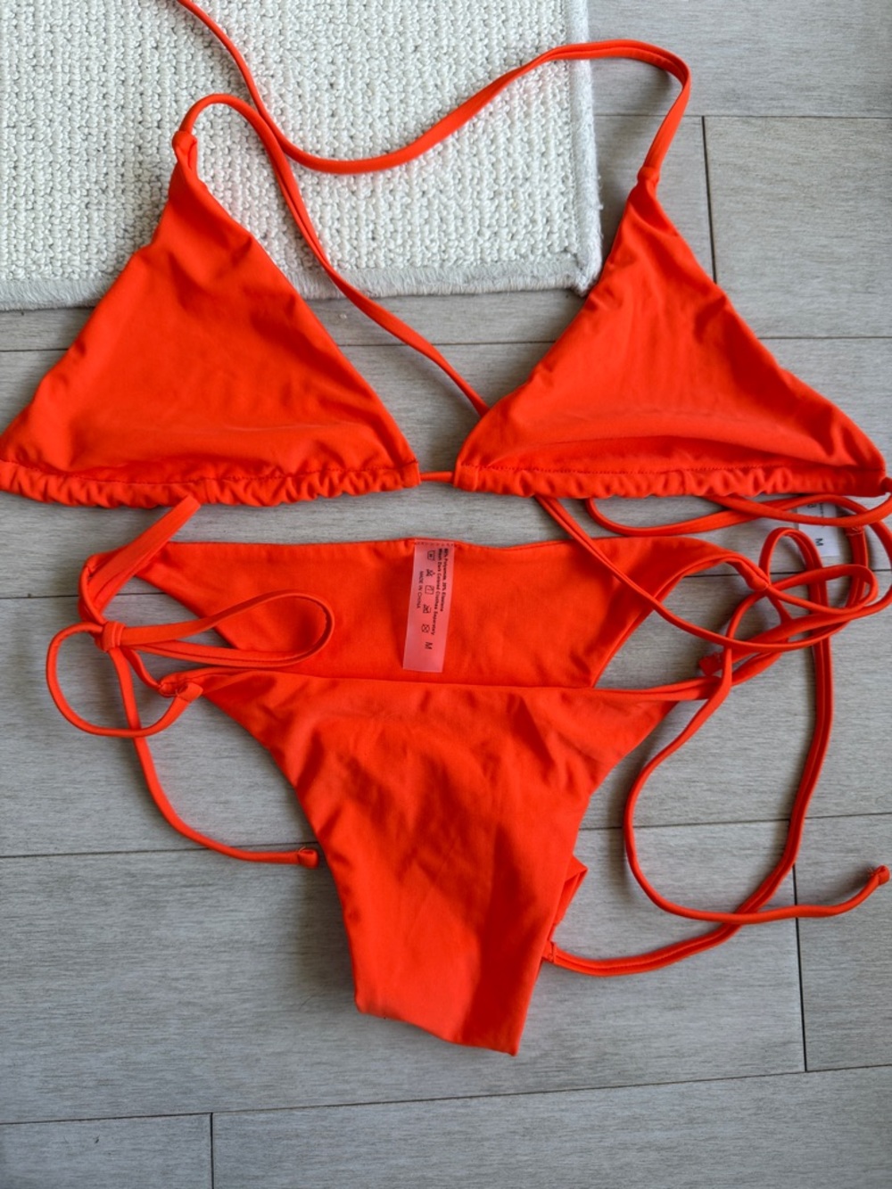 SHEIN women’s Orange Triangle String Bikini - Classic Tie-Side Swim Set